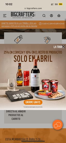 -25% en cerveza en abril y envío gratis +40€. Suscripción gratis 3 meses (se puede cancelar)